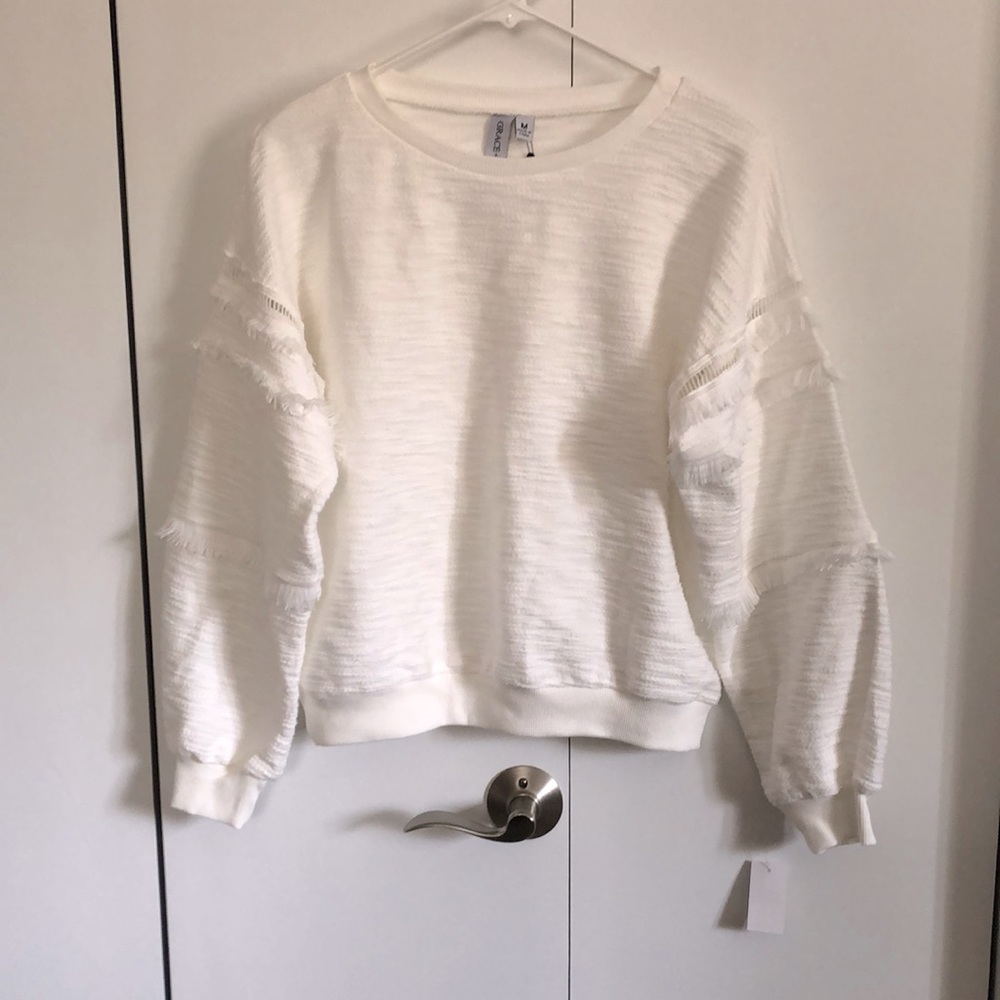 Womens fringe sleeve sweatshirt